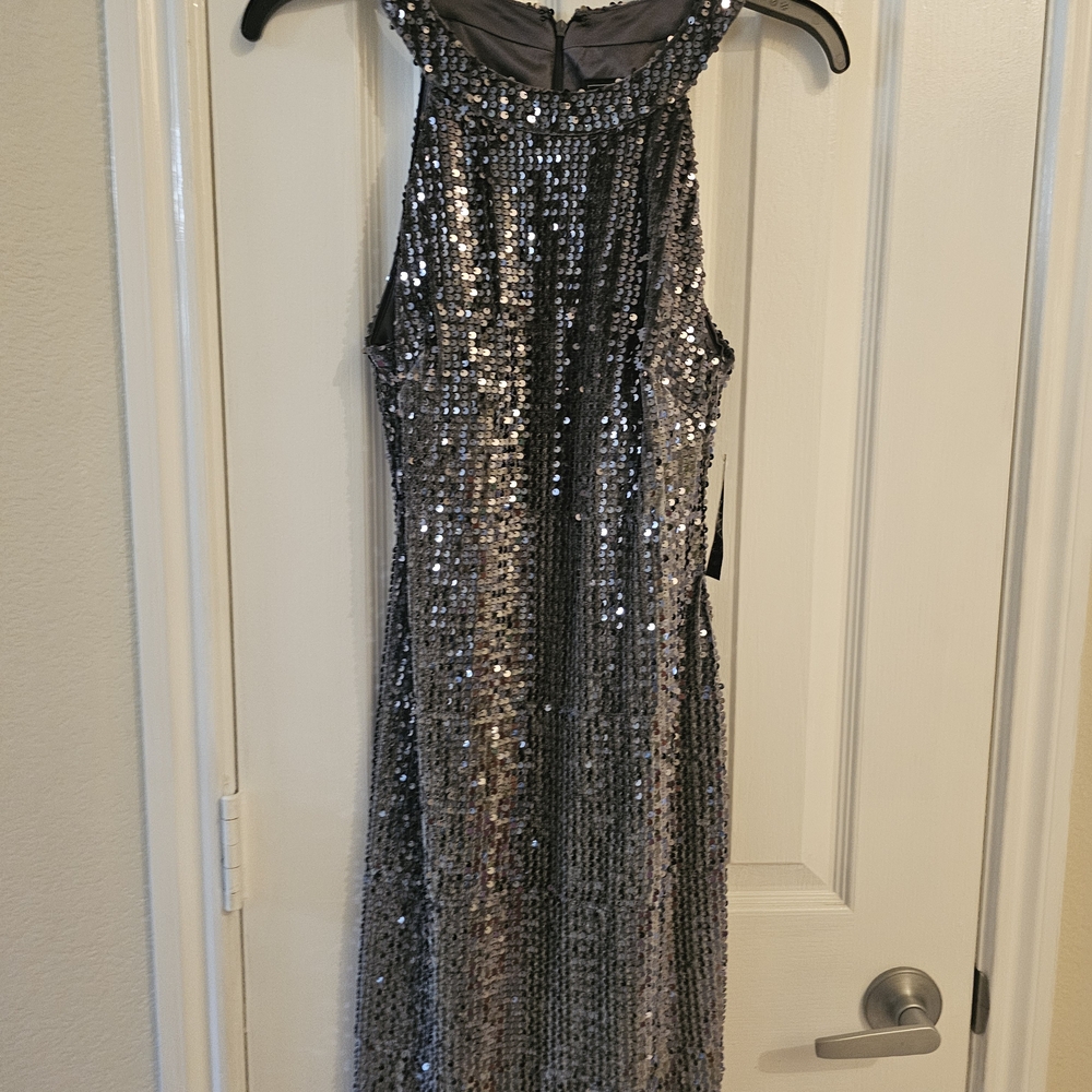 Night Way Collections Shimmering Silver Backless Dress